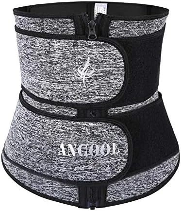 angool neopren waist trainer for womenworkout plus size trimmer belt sauna sweat corset cincher with zipper gray