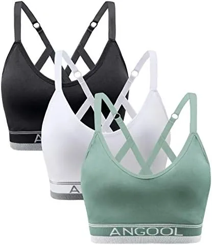 angool strappy sports bra for women longline medium support yoga bra wirefree padded sports bra with adjustable straps green 3pack
