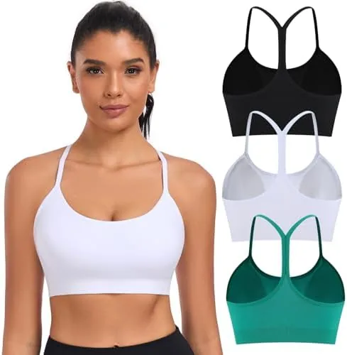 angool womens y back sports bra light support yoga bra removable pads thin straps for low impact workouts blackwhitegreen m